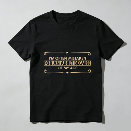 TEECURENTI Am Often Mistaken For An Adult Because Of My Age T Shirt Funny Humorous Statement Black Cotton Tee For Men Women Unisex Gift Idea- HOT