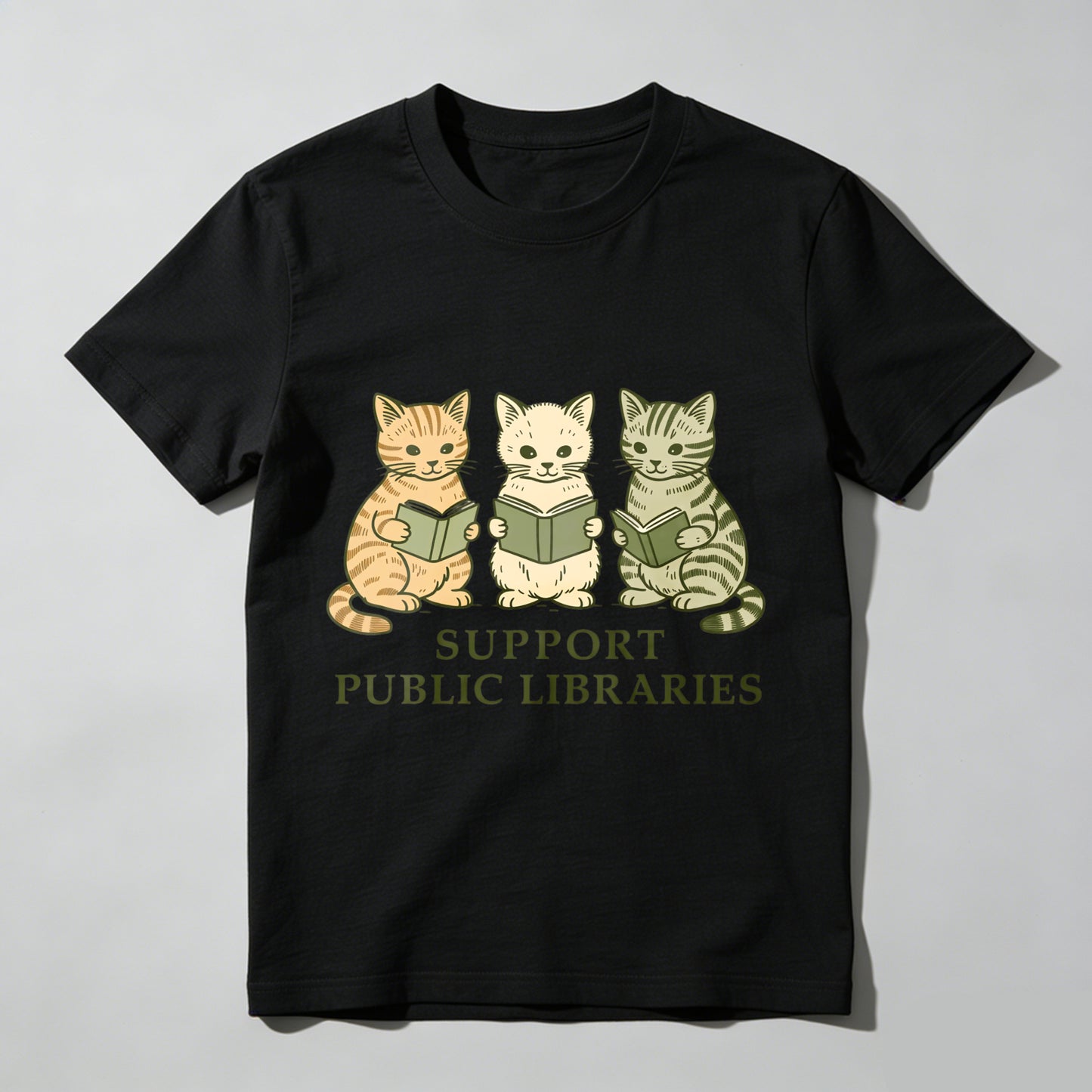 Wardrobecart Three Cats Reading Books Support Public Libraries Unisex Classic T-shirt