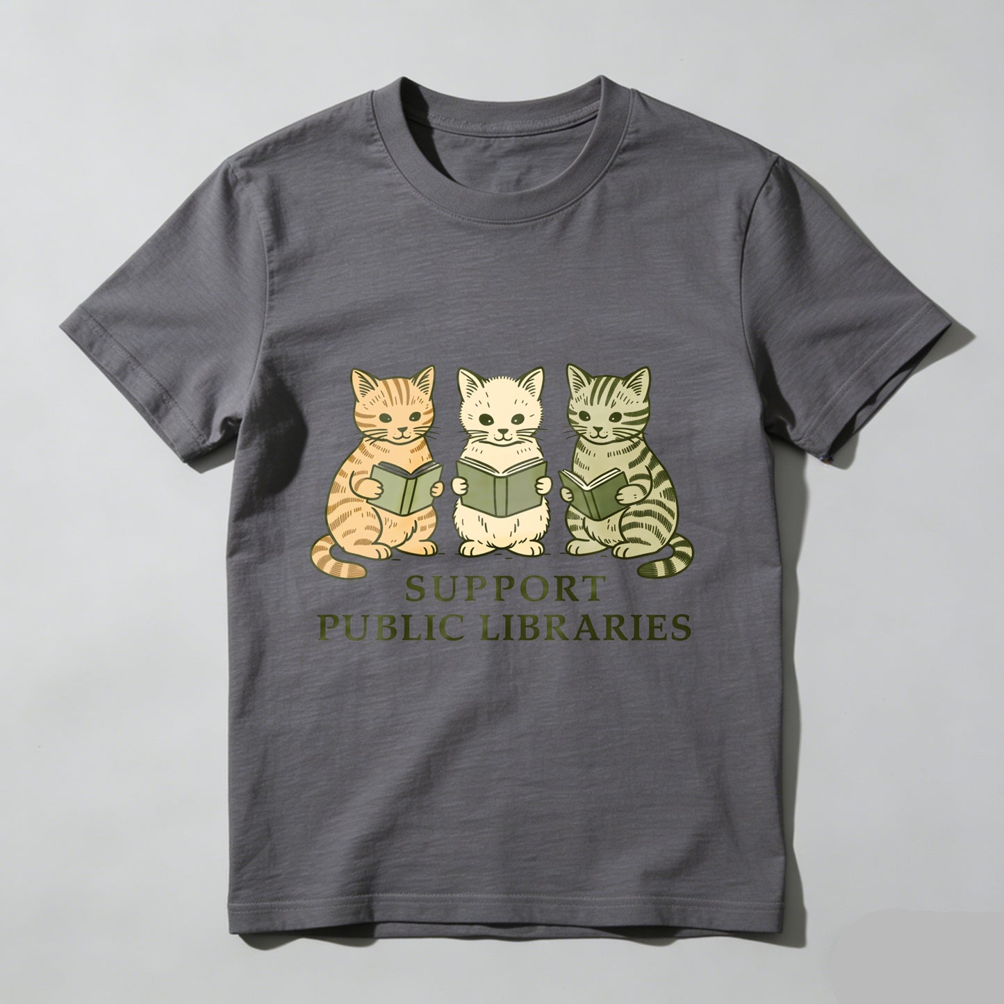 Wardrobecart Three Cats Reading Books Support Public Libraries Unisex Classic T-shirt
