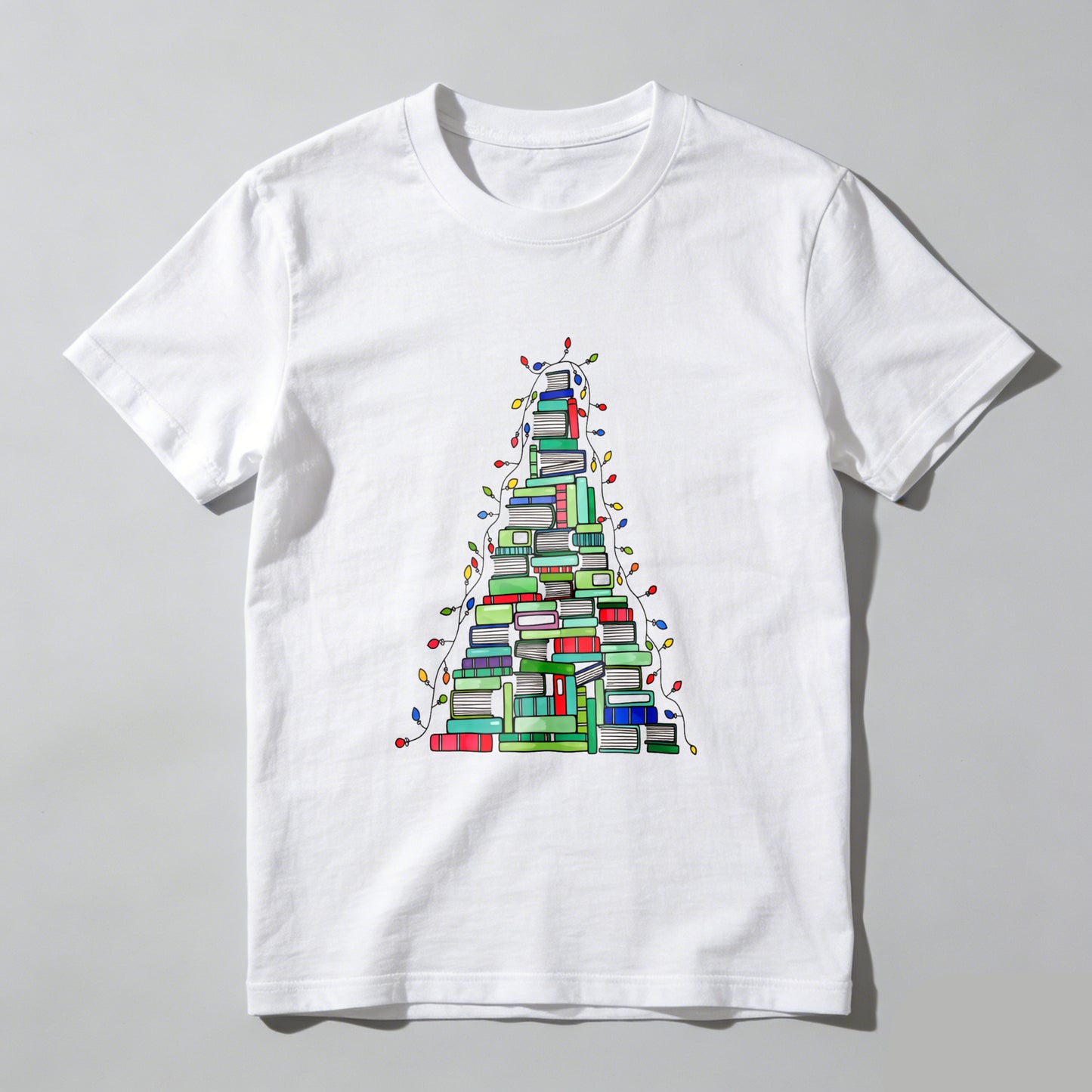 Wardrobecart Books Stacked Into Christmas Tree Shape Unisex Classic T-shirt