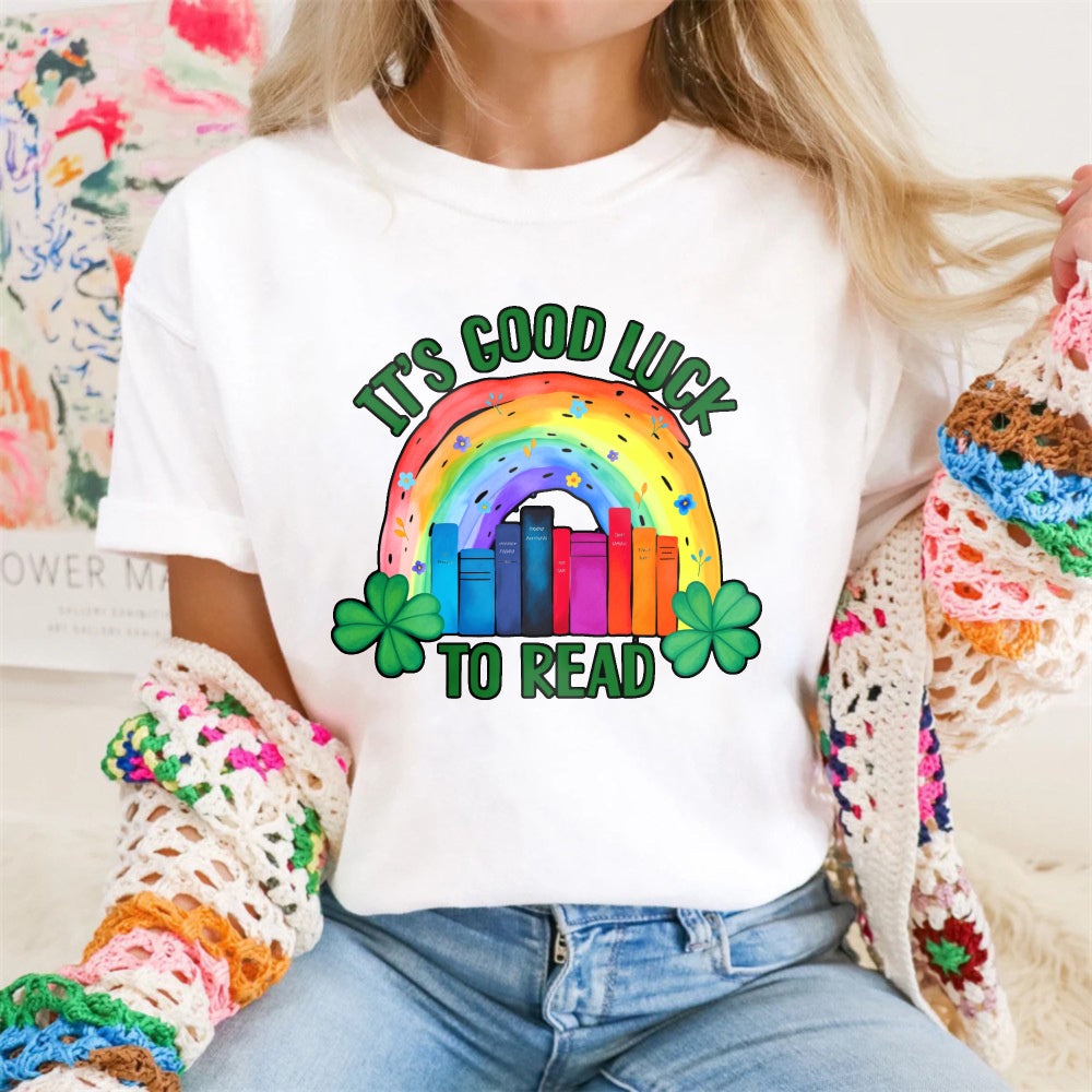 Wardrobecart It's Good Luck To Read Rainbow Books And Shamrocks Unisex Classic T-shirt