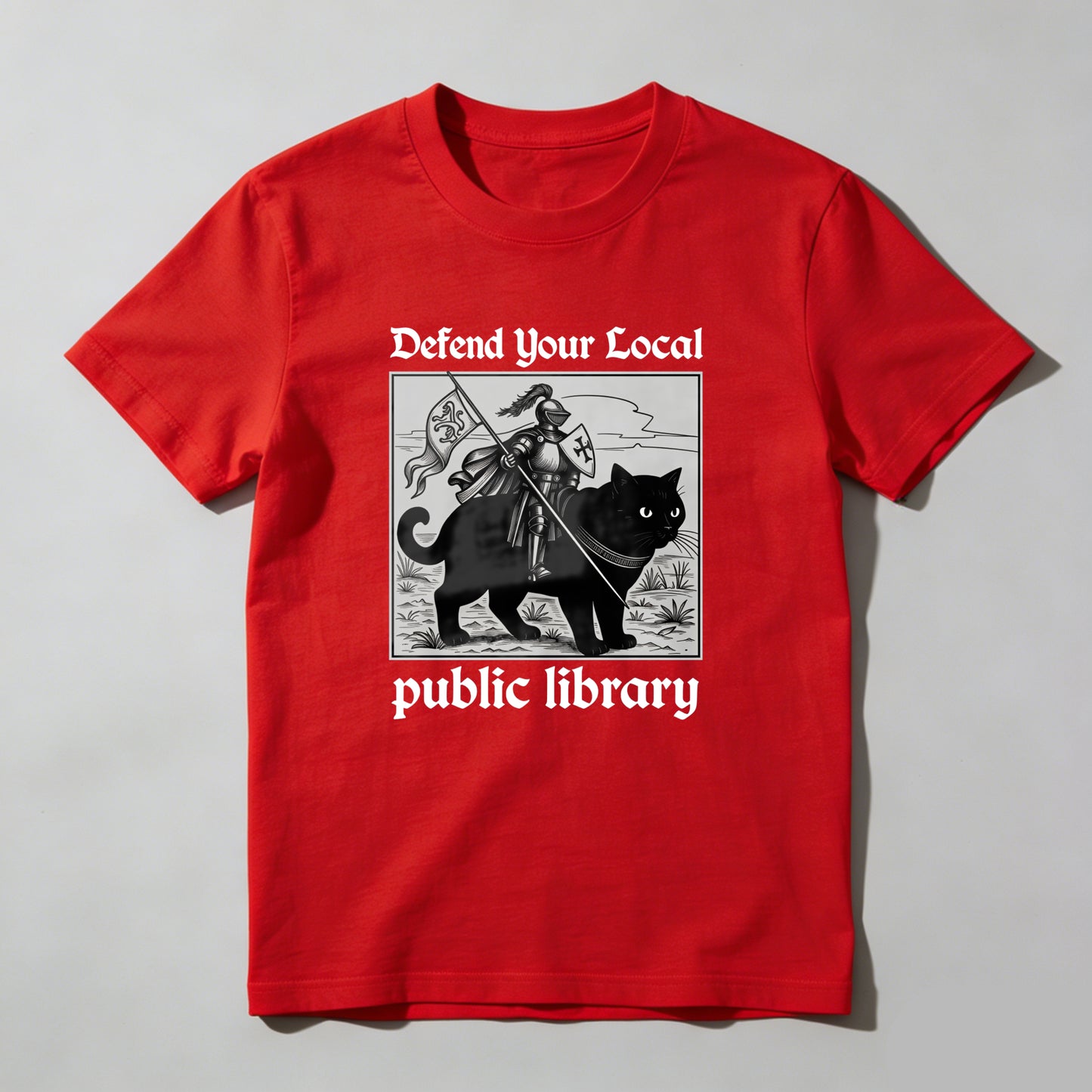 Wardrobecart Defend Your Local Public Library Cat Knight Unisex Classic T-shirt