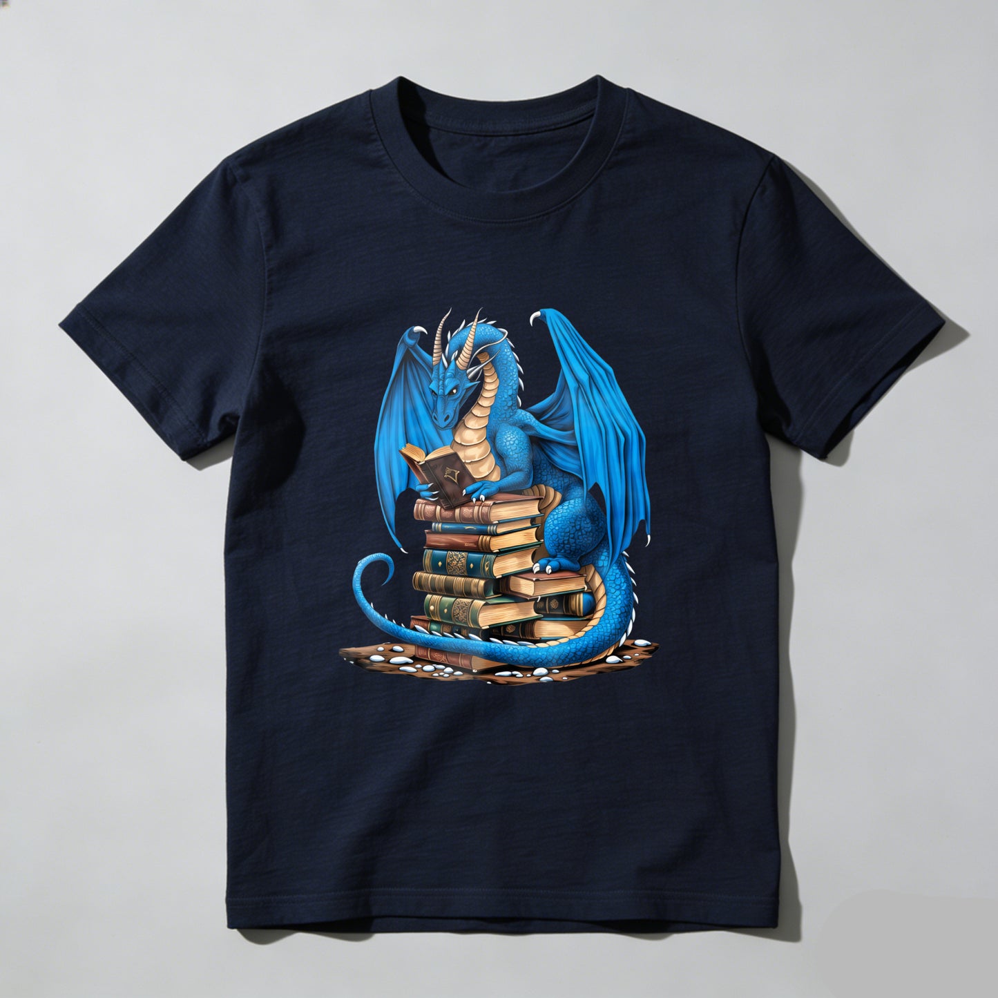 Wardrobecart Blue Dragon Reading Books Stack Unisex Classic T-shirt