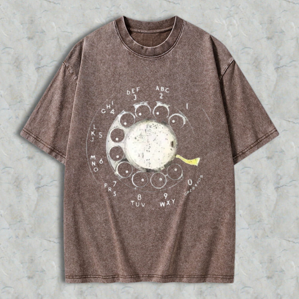 Vintage Rotary Dial Phone Pattern Unisex Washed T-shirt