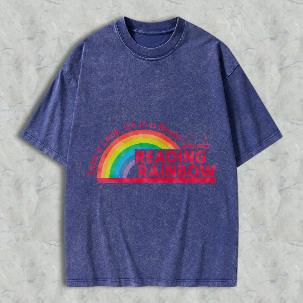 Wardrobecart Reading Rainbow Take A Look Its In A Book Unisex Washed T-shirt