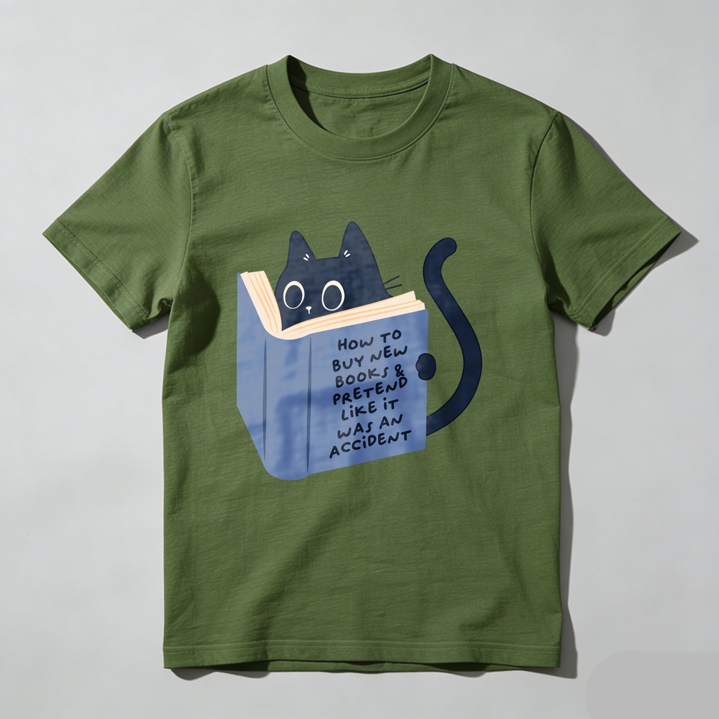 Wardrobecart Cat Reading Book With Text On Cover Unisex Classic T-shirt