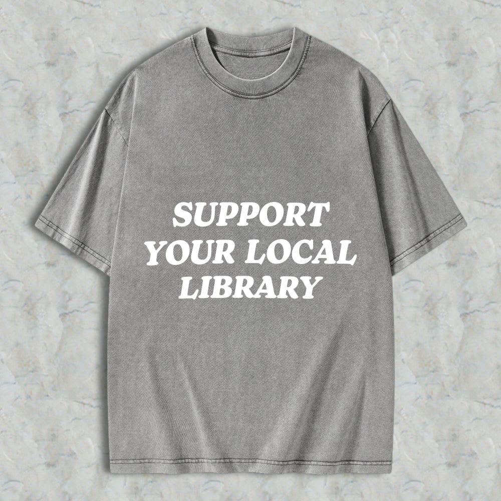 Wardrobecart Support Your Local Library Unisex Washed T-shirt