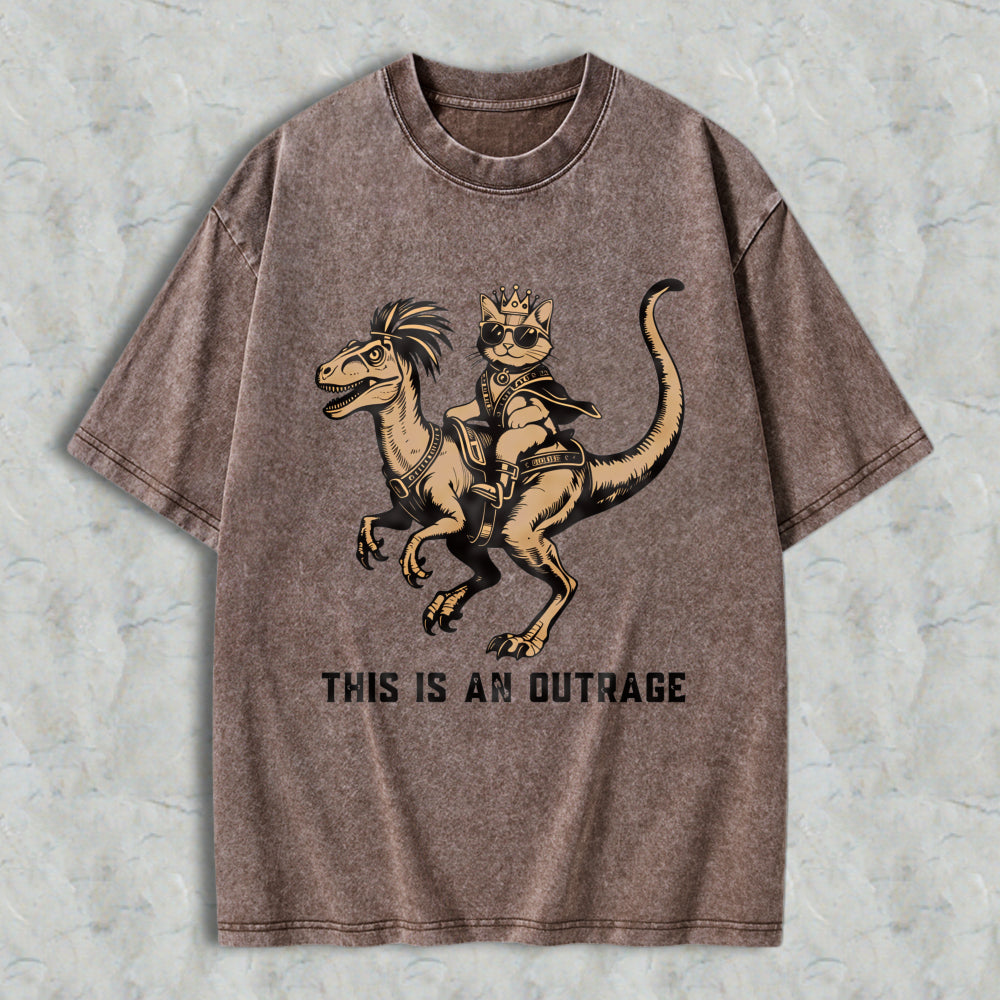 Wardrobecart Cat King Riding Dinosaur With Crown And Sunglasses Unisex Washed T-shirt