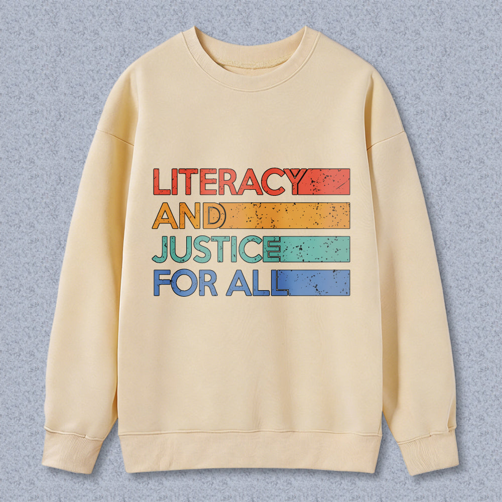Wardrobecart Literacy And Justice For All Rainbow Text Unisex Classic Sweatshirt