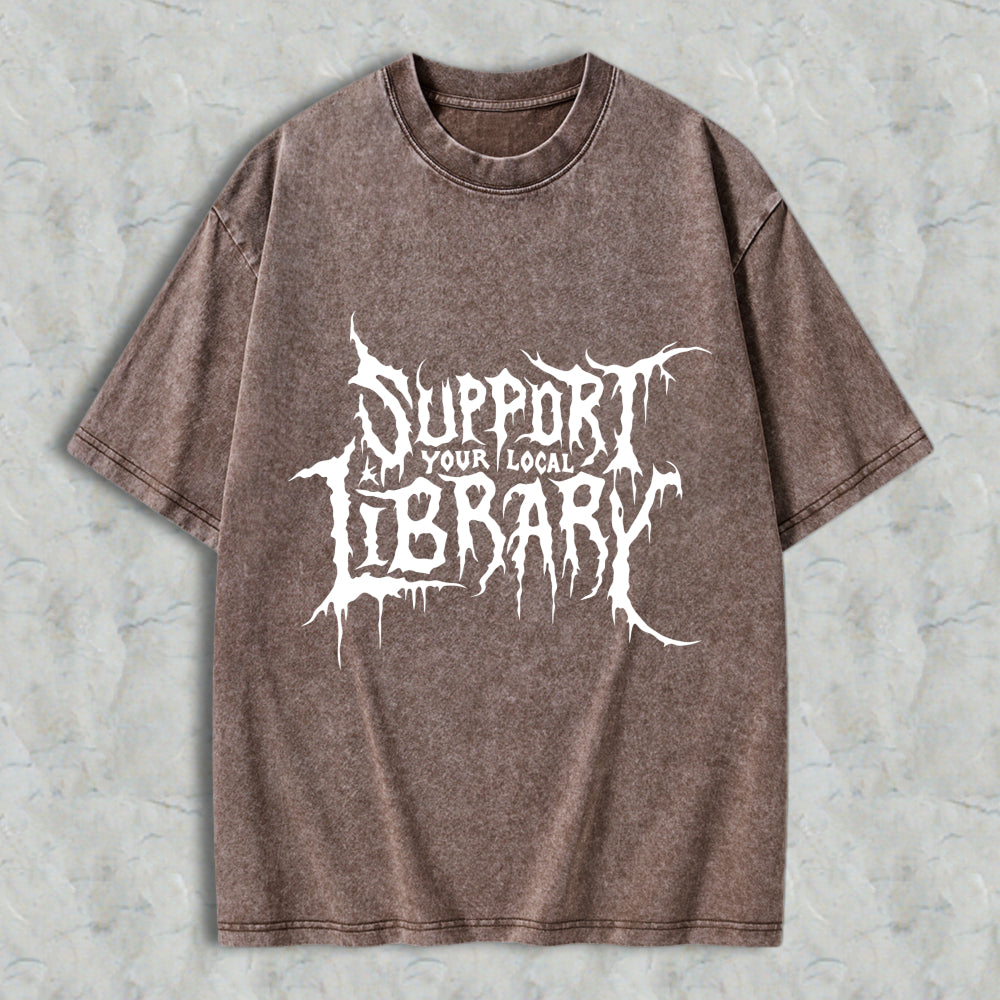 Wardrobecart Support Your Local Library Unisex Washed T-shirt