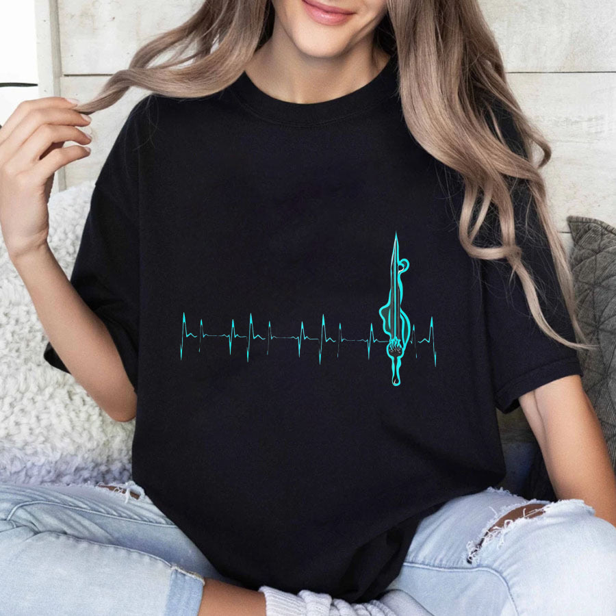 Wardrobecart Heartbeat With Violin Note Pattern Unisex Classic T-shirt