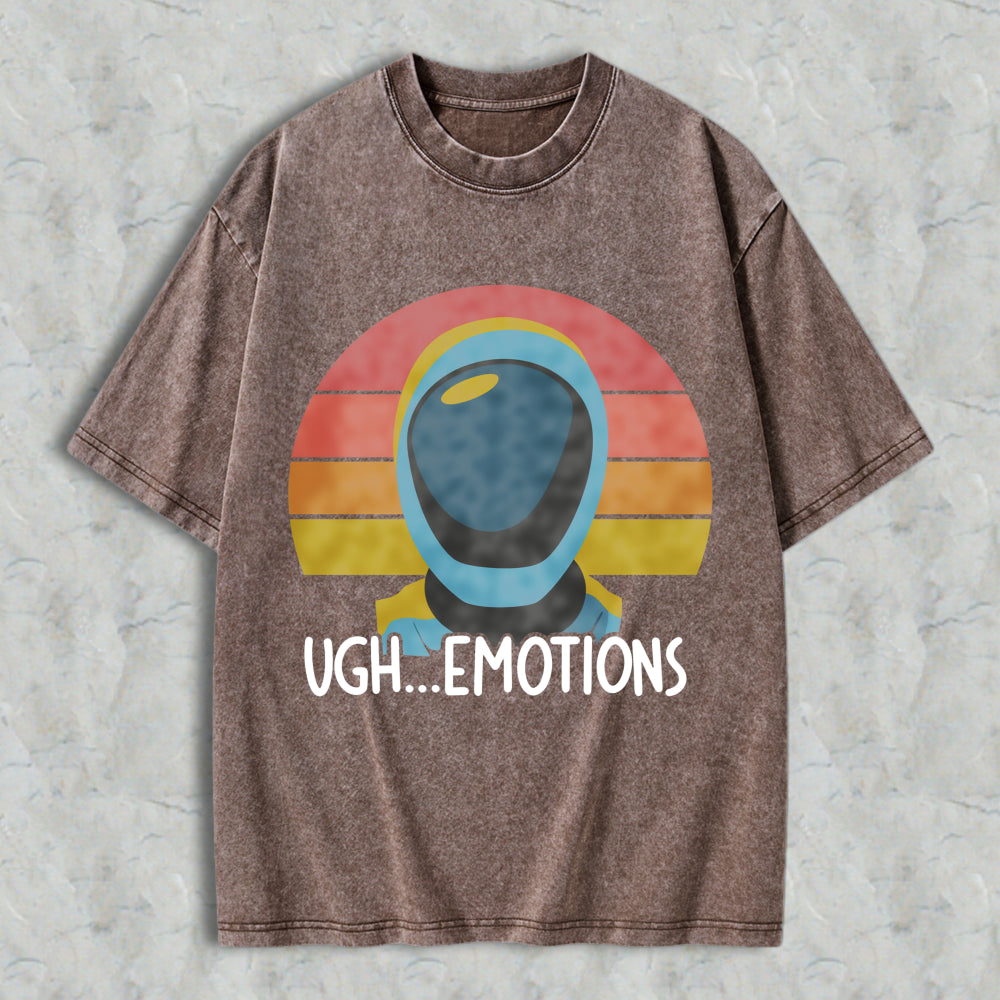 Wardrobecart Astronaut Helmet With Retro Sunset And Text Ugh Emotions Unisex Washed T-shirt