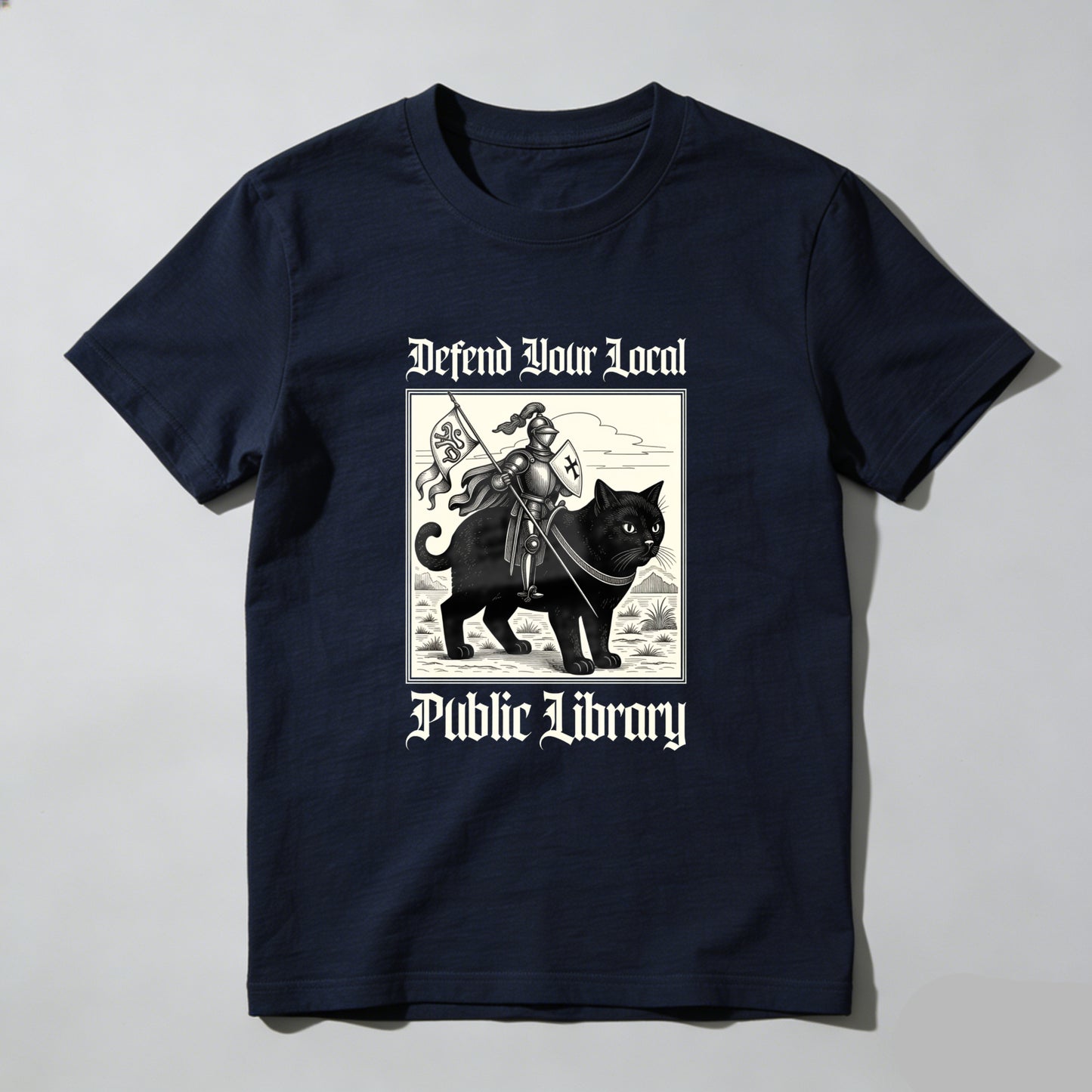 Wardrobecart Defend Your Local Public Library Cat Knight Unisex Classic T-shirt