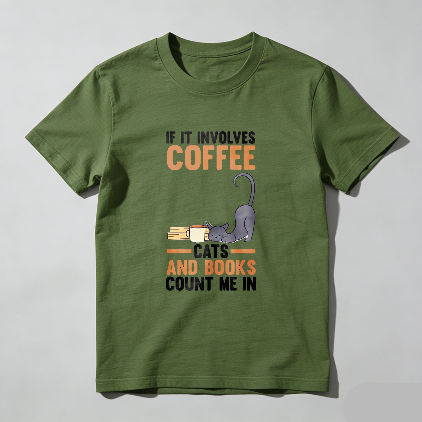 Wardrobecart Coffee And Books Cat Design Unisex Classic T-shirt