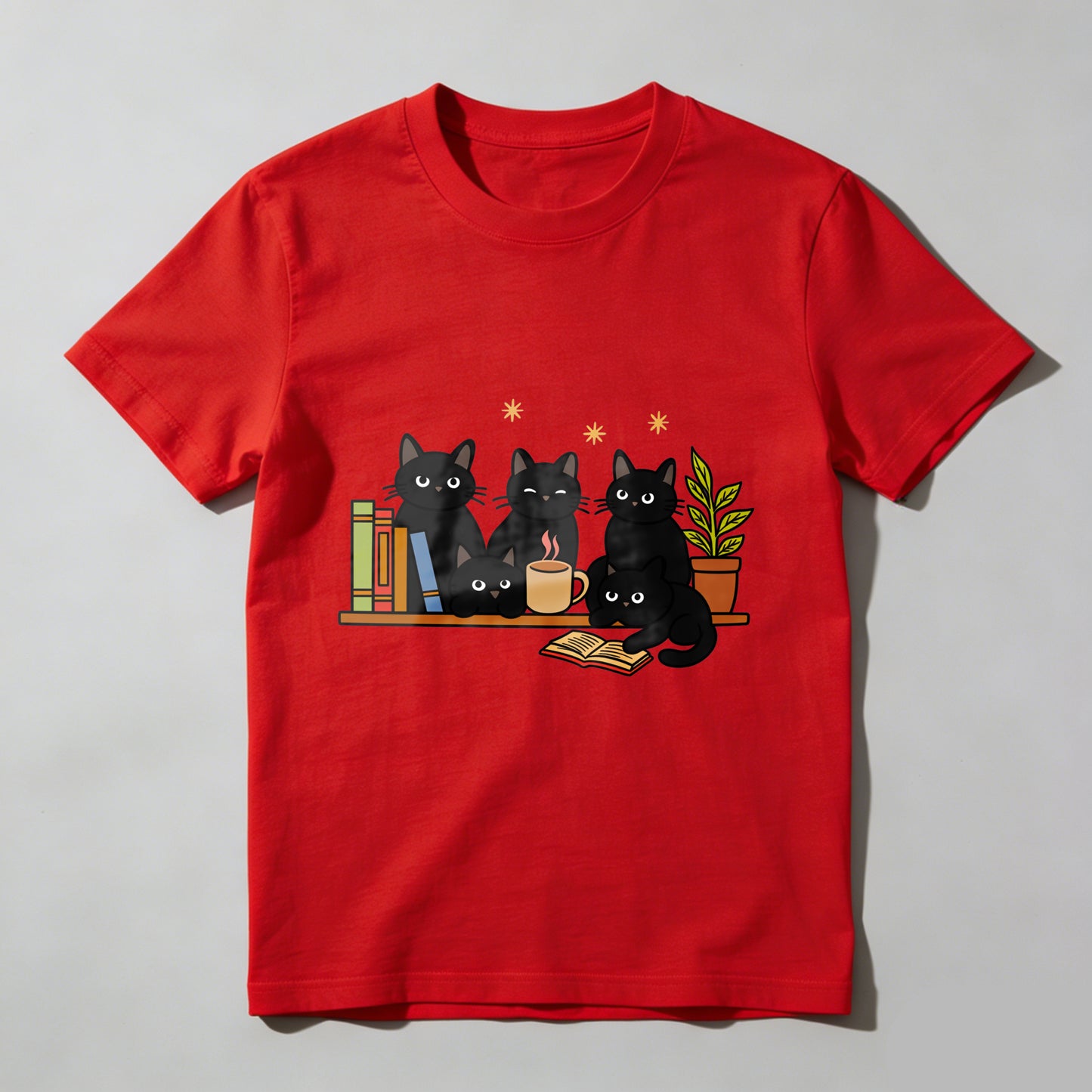 Wardrobecart Cats Books Coffee Plant Stars Unisex Classic T-shirt