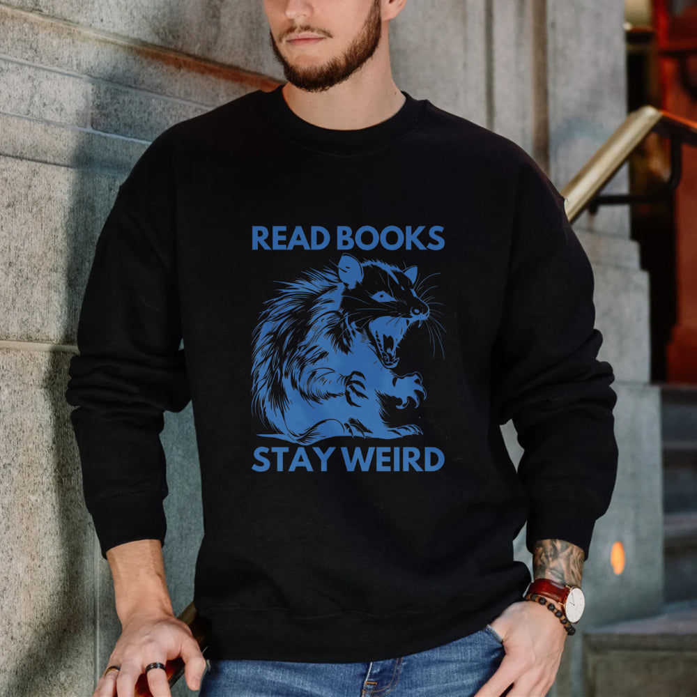 Wardrobecart Read Books Stay Weird Rat Graphic Unisex Classic Sweatshirt