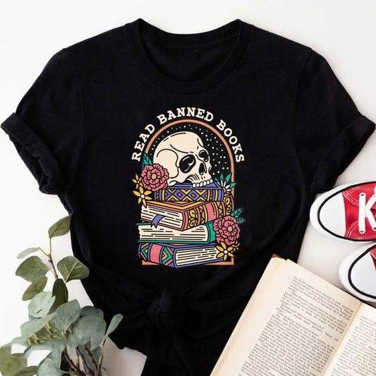 Wardrobecart Read Banned Books Skull And Books Unisex Classic T-shirt