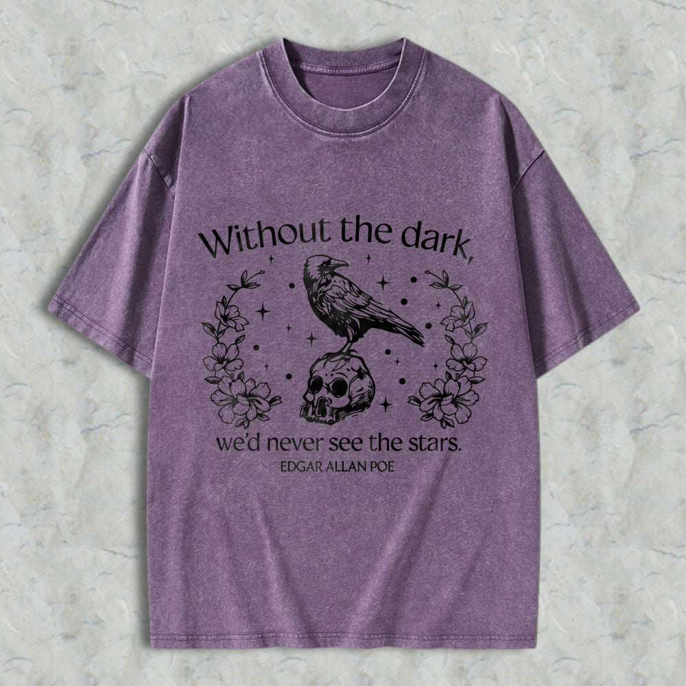 Wardrobecart Raven Skull Floral Stars Quote Unisex Washed T-shirt
