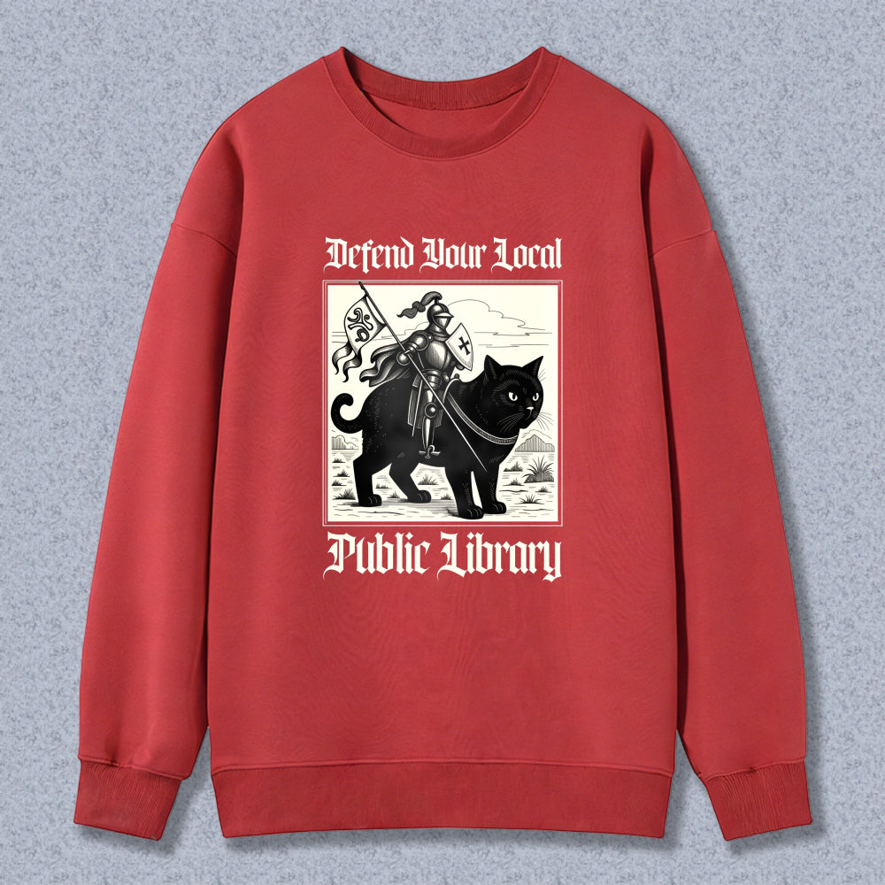 Wardrobecart Defend Your Local Public Library Cat Knight Unisex Classic Sweatshirt