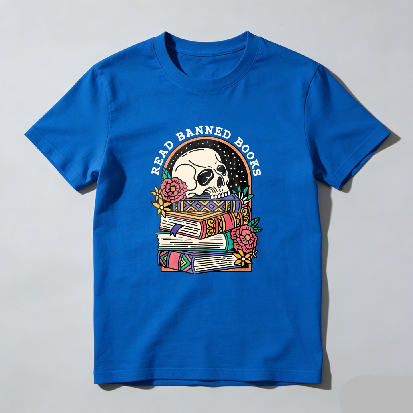 Wardrobecart Read Banned Books Skull Books Flowers Rainbow Unisex Classic T-shirt