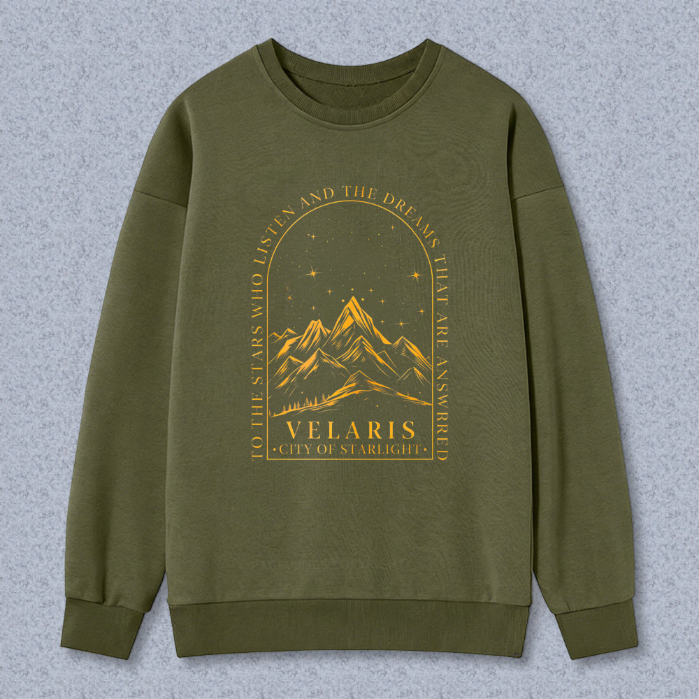 Wardrobecart Mountain Landscape With Stars And Text Velaris City Of Starlight Unisex Classic Sweatshirt