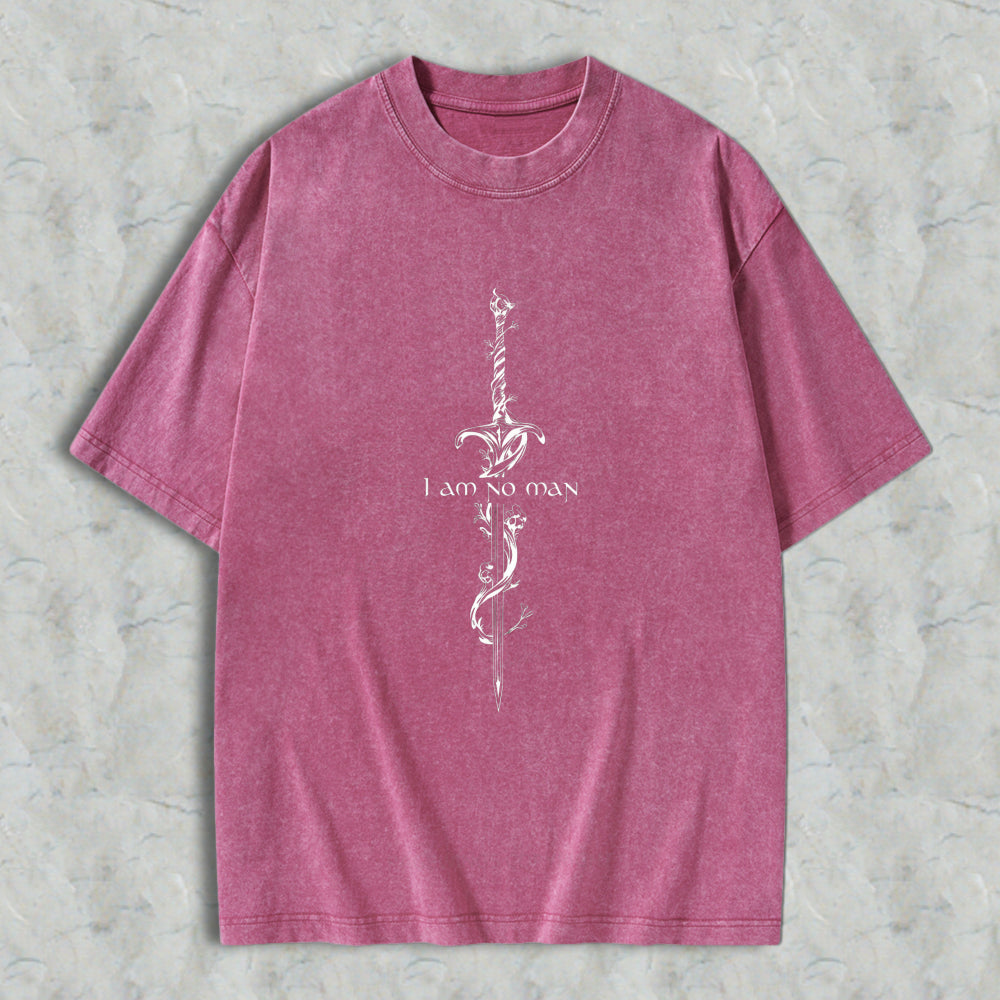 Wardrobecart Sword And Vine Design I Am No Man Unisex Washed T-shirt