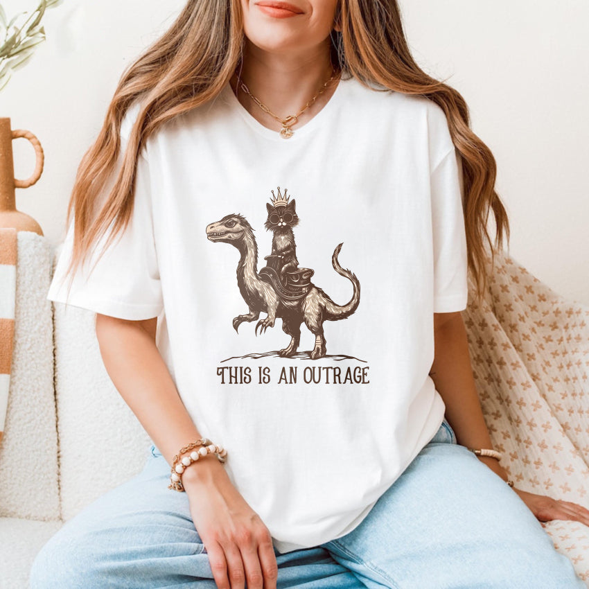 Wardrobecart Cat King Riding Dinosaur This Is An Outrage Unisex Classic T-shirt