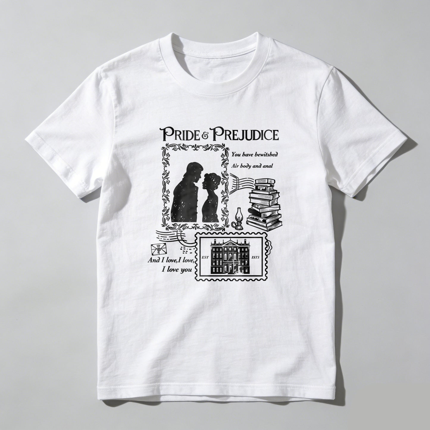 Wardrobecart Pride And Prejudice Couple With Books And House Unisex Classic T-shirt