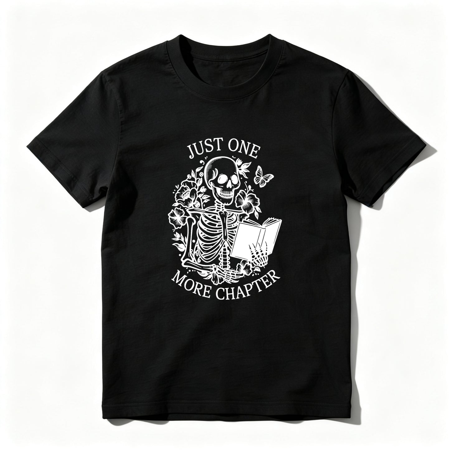 Wardrobecart Skeleton Reading Book With Flowers And Butterfly Unisex Classic T-shirt