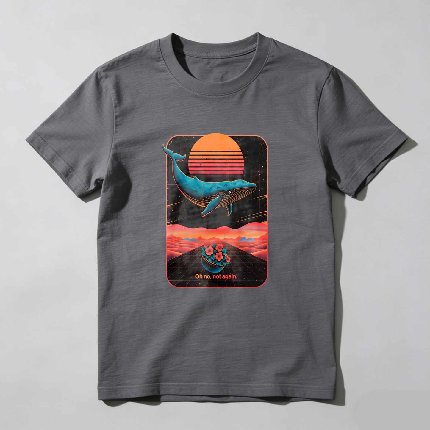 Wardrobecart Whale Sunset Grid Flowers Text Unisex Classic T-shirt