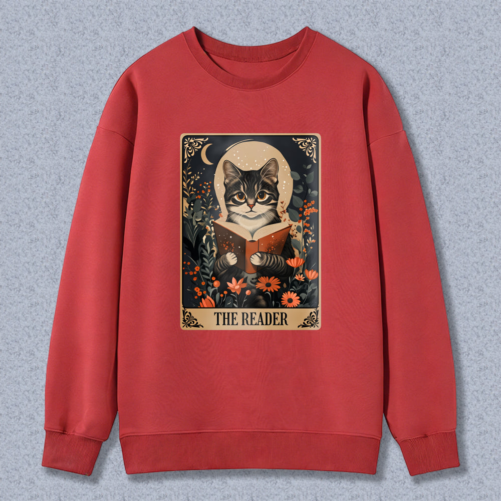 Wardrobecart Cat Reading Book With Flowers And Moon The Reader Unisex Classic Sweatshirt