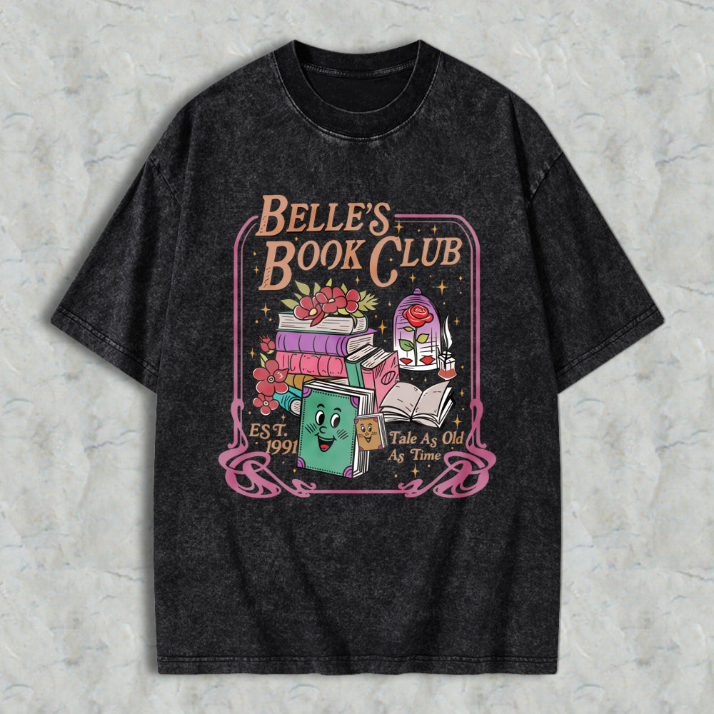 Wardrobecart Belle's Book Club Tale As Old As Time Books And Roses Design Unisex Washed T-shirt