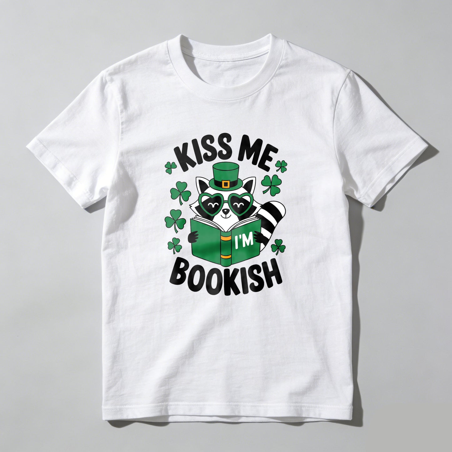 Wardrobecart Kiss Me I'm Bookish Raccoon Reading Unisex Classic T-shirt