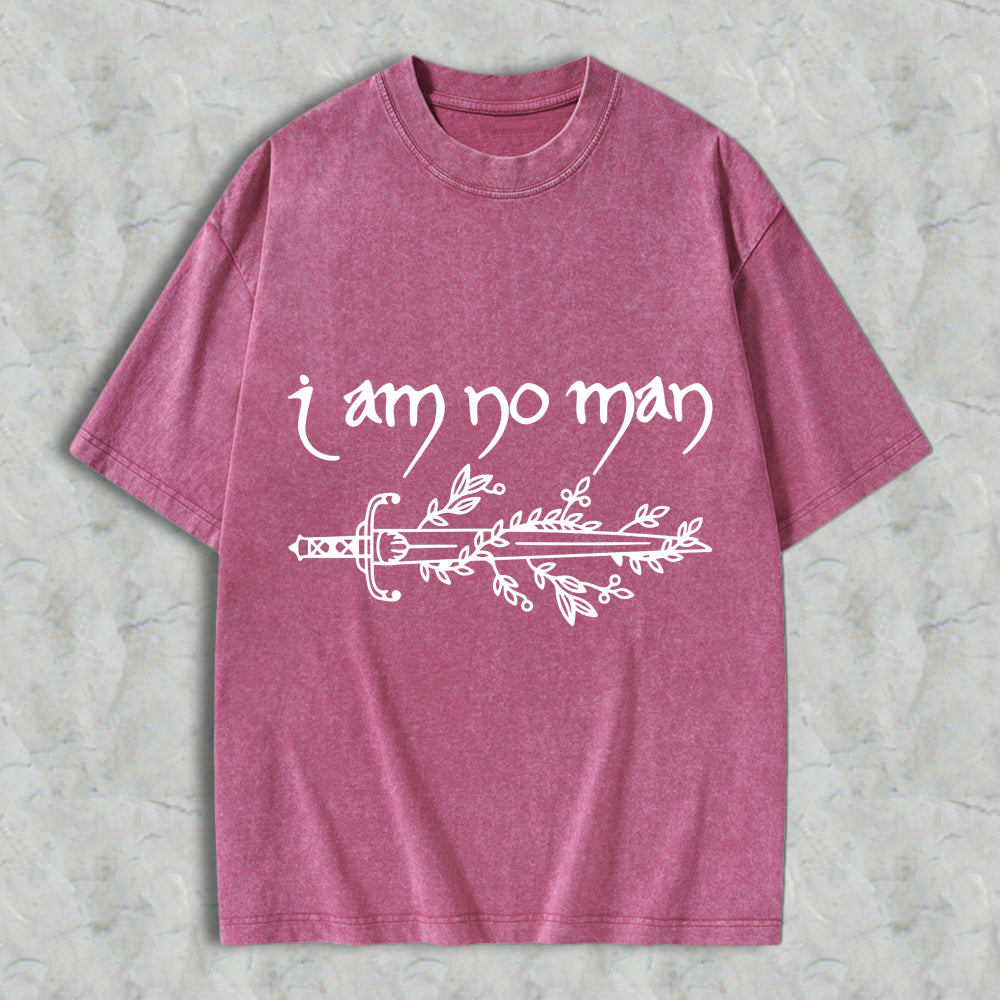 Wardrobecart I Am No Man Sword And Leaves Design Unisex Washed T-shirt