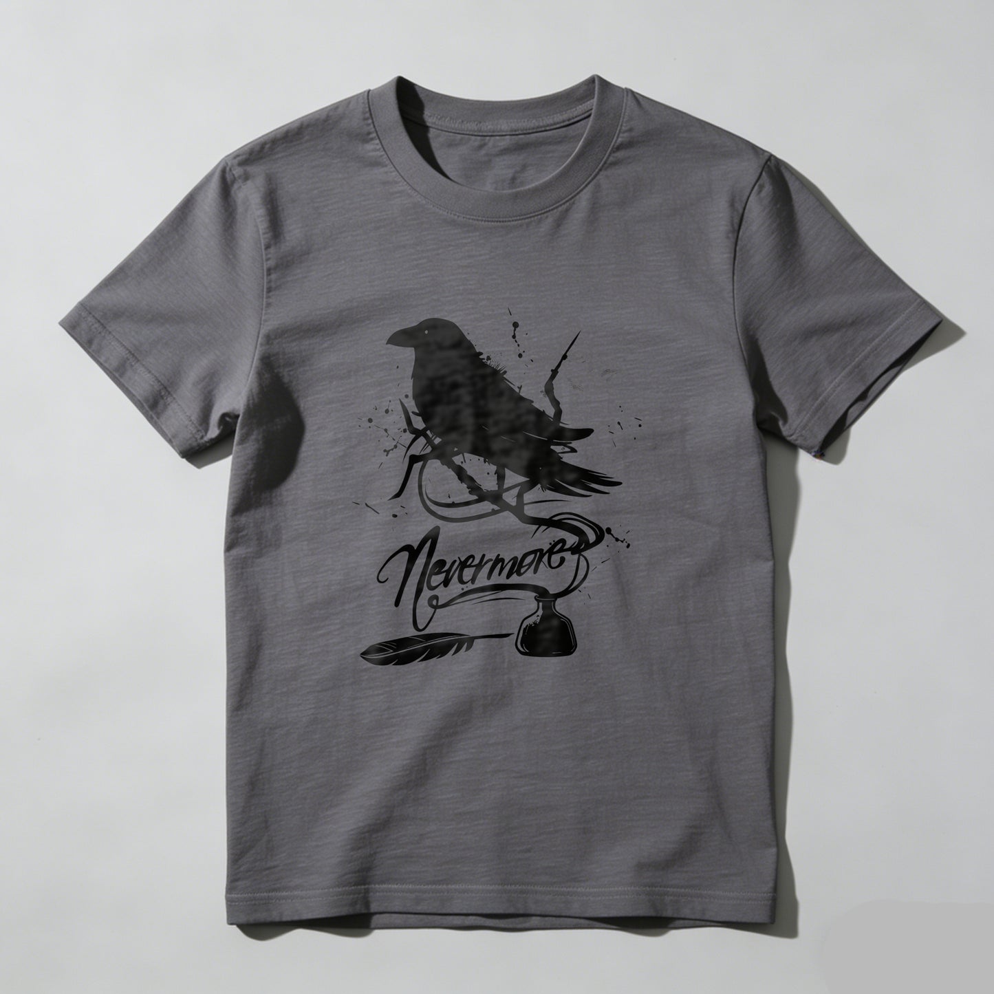 Wardrobecart White Raven Perched On Branch With Nevermore Text Unisex Classic T-shirt