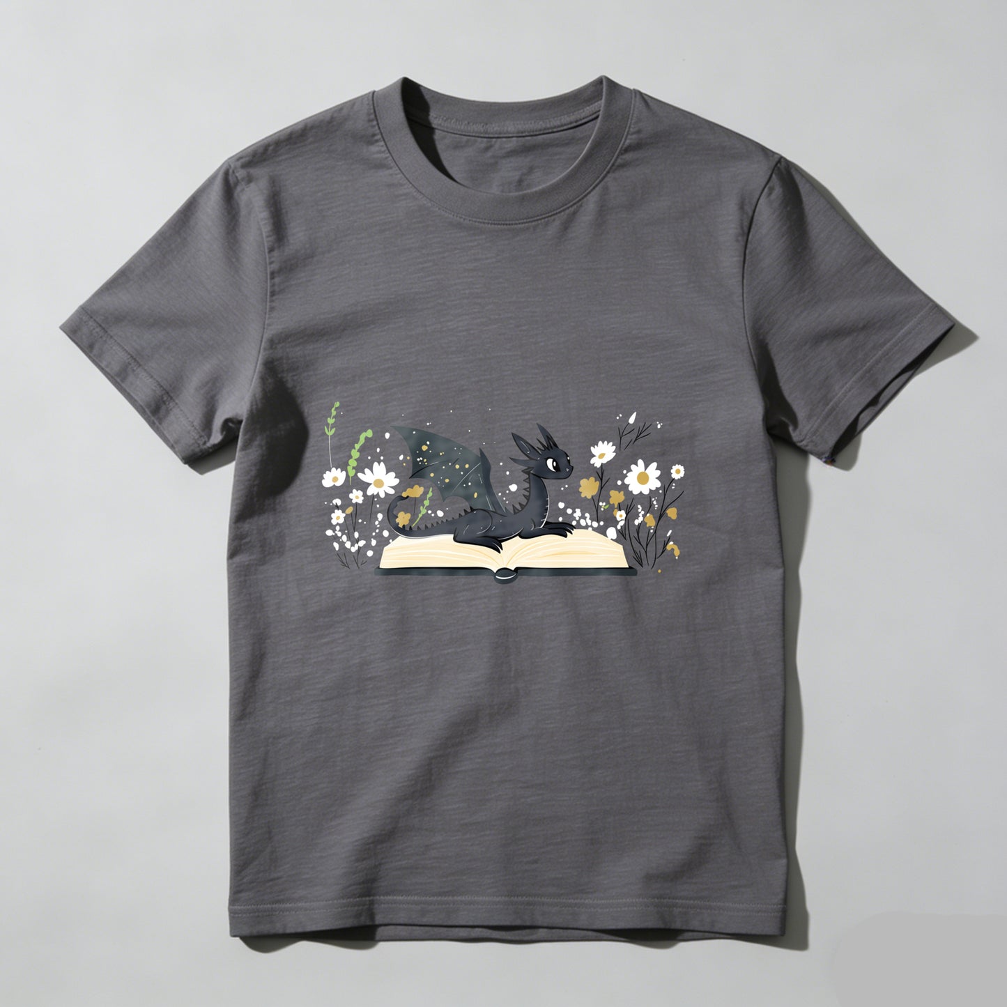 Wardrobecart Dragon Reading Book With Flowers Unisex Classic T-shirt