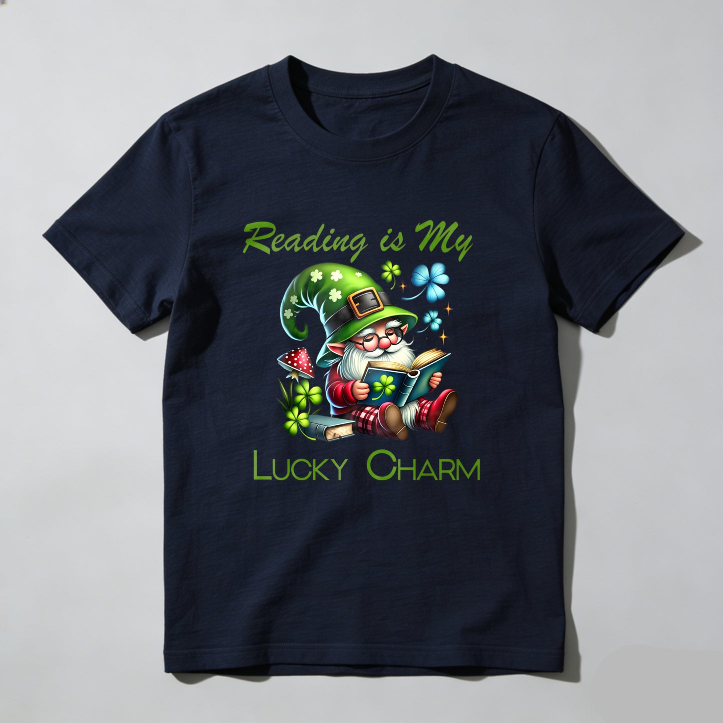 Wardrobecart Gnome Reading Book With Clover Hat Unisex Classic T-shirt