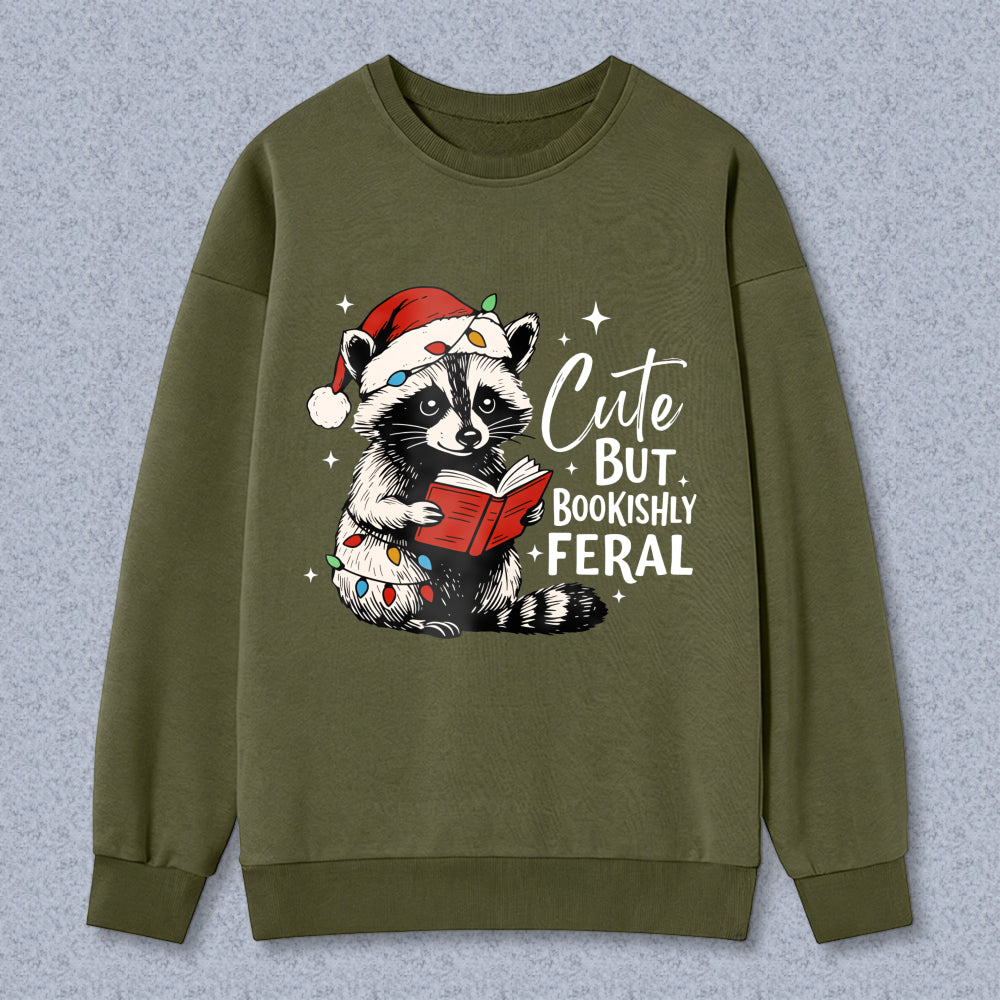 Wardrobecart Raccoon Reading Book With Santa Hat And Christmas Lights Unisex Classic Sweatshirt