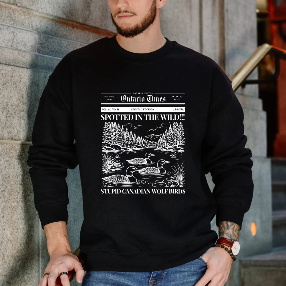 Wardrobecart Ontario Times Spotted In The Wild Stupid Canadian Wolf Birds Pattern Unisex Classic Sweatshirt