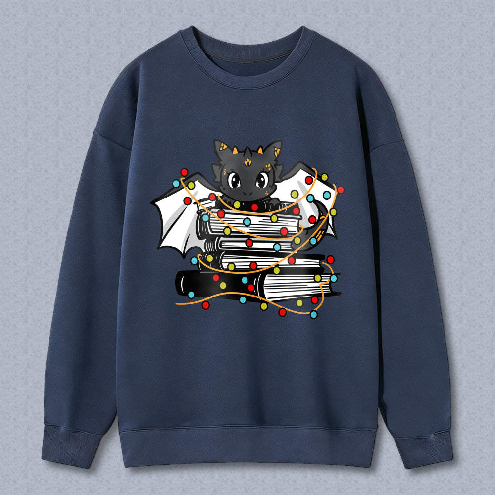 Wardrobecart Dragon On Books With Christmas Lights Unisex Classic Sweatshirt