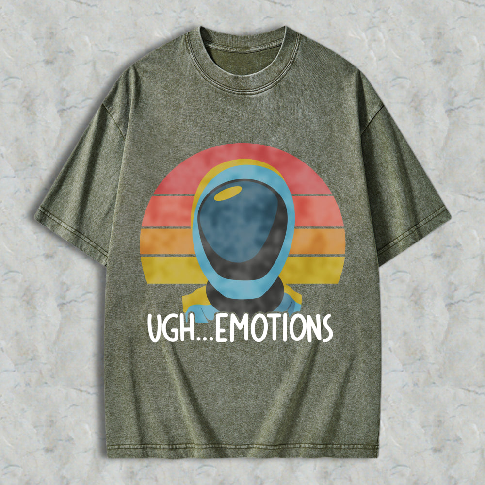 Wardrobecart Astronaut Helmet With Retro Sunset And Text Ugh Emotions Unisex Washed T-shirt