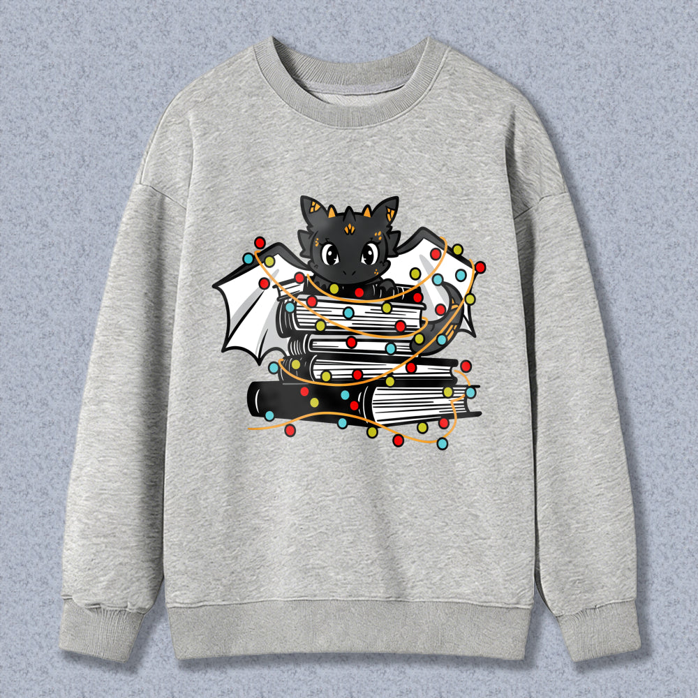 Wardrobecart Dragon On Books With Christmas Lights Unisex Classic Sweatshirt
