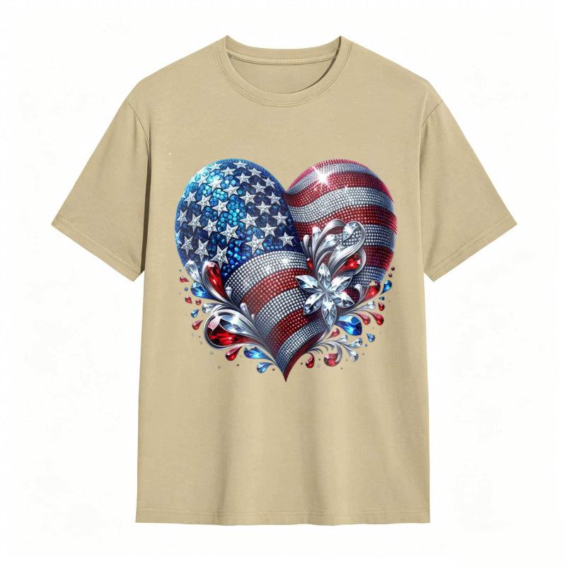 American Flag Heart Design Cotton Casual T-shirt