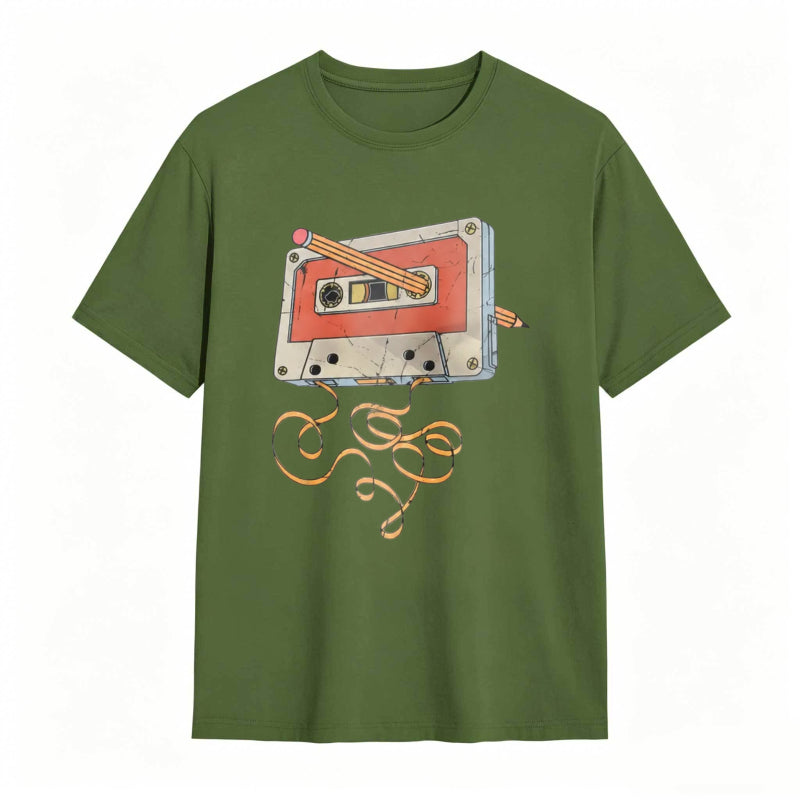 Vintage Cassette Tape Repair Print Funny Graphic T-Shirt