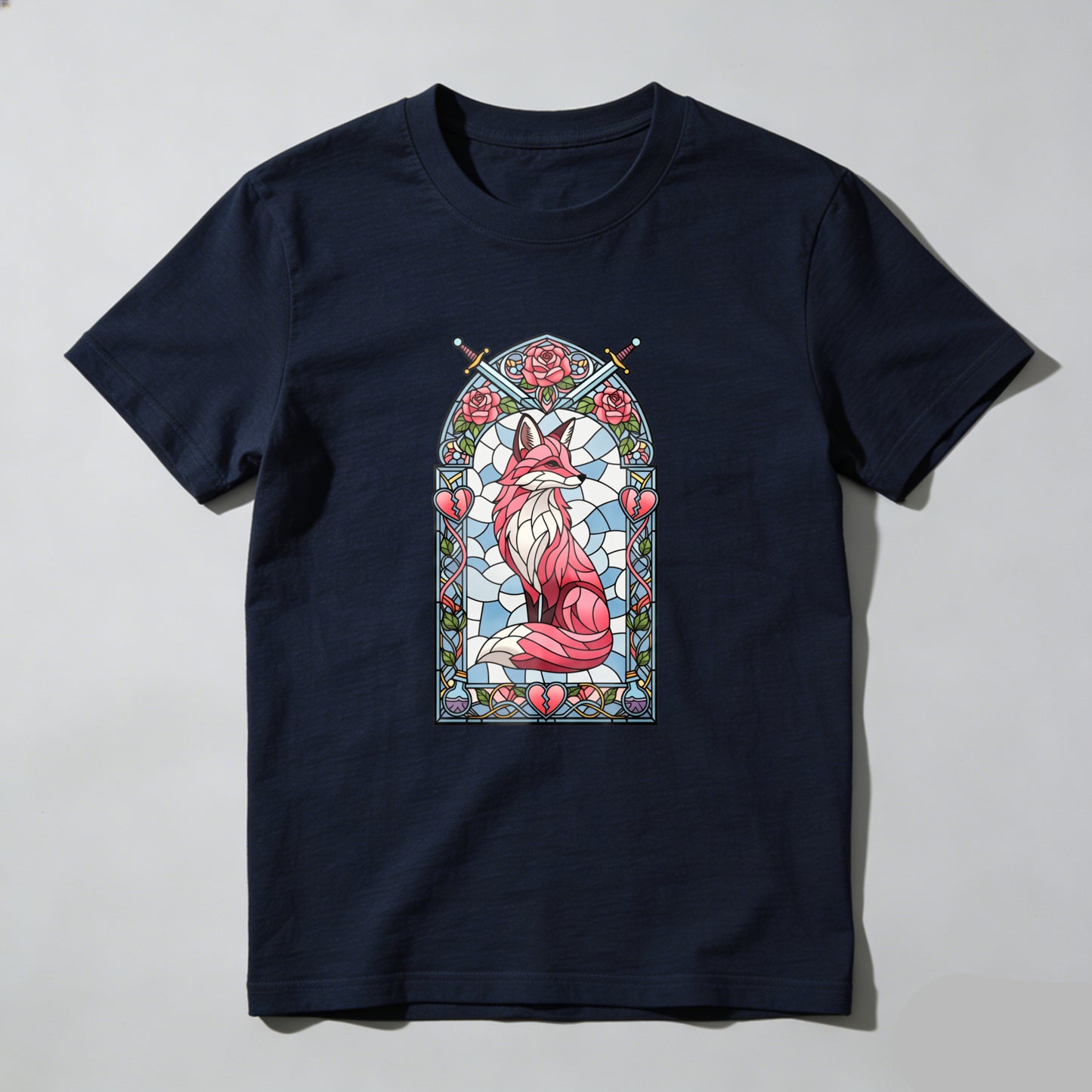Wardrobecart Stained Glass Fox With Roses And Heart Unisex Classic T-shirt