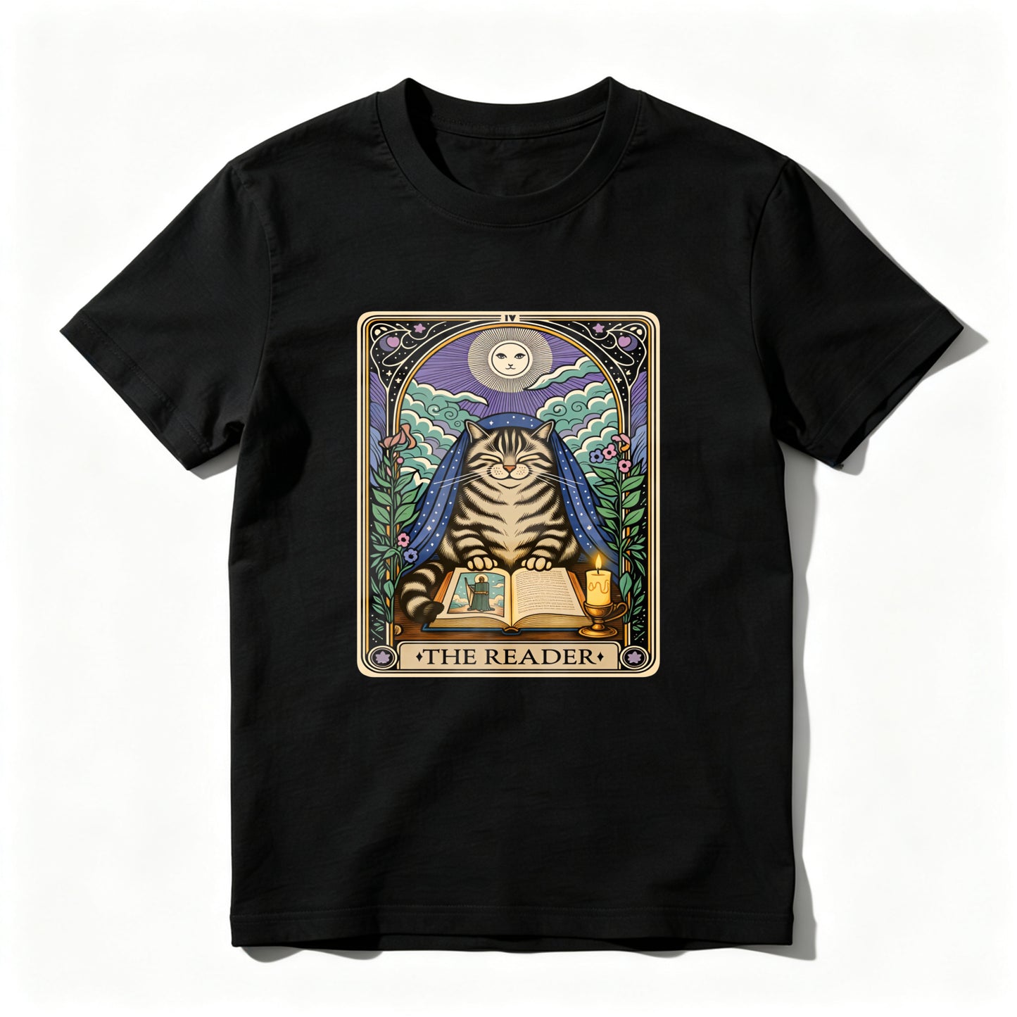 Wardrobecart Cat Reading Book Under Moonlight Unisex Classic T-shirt