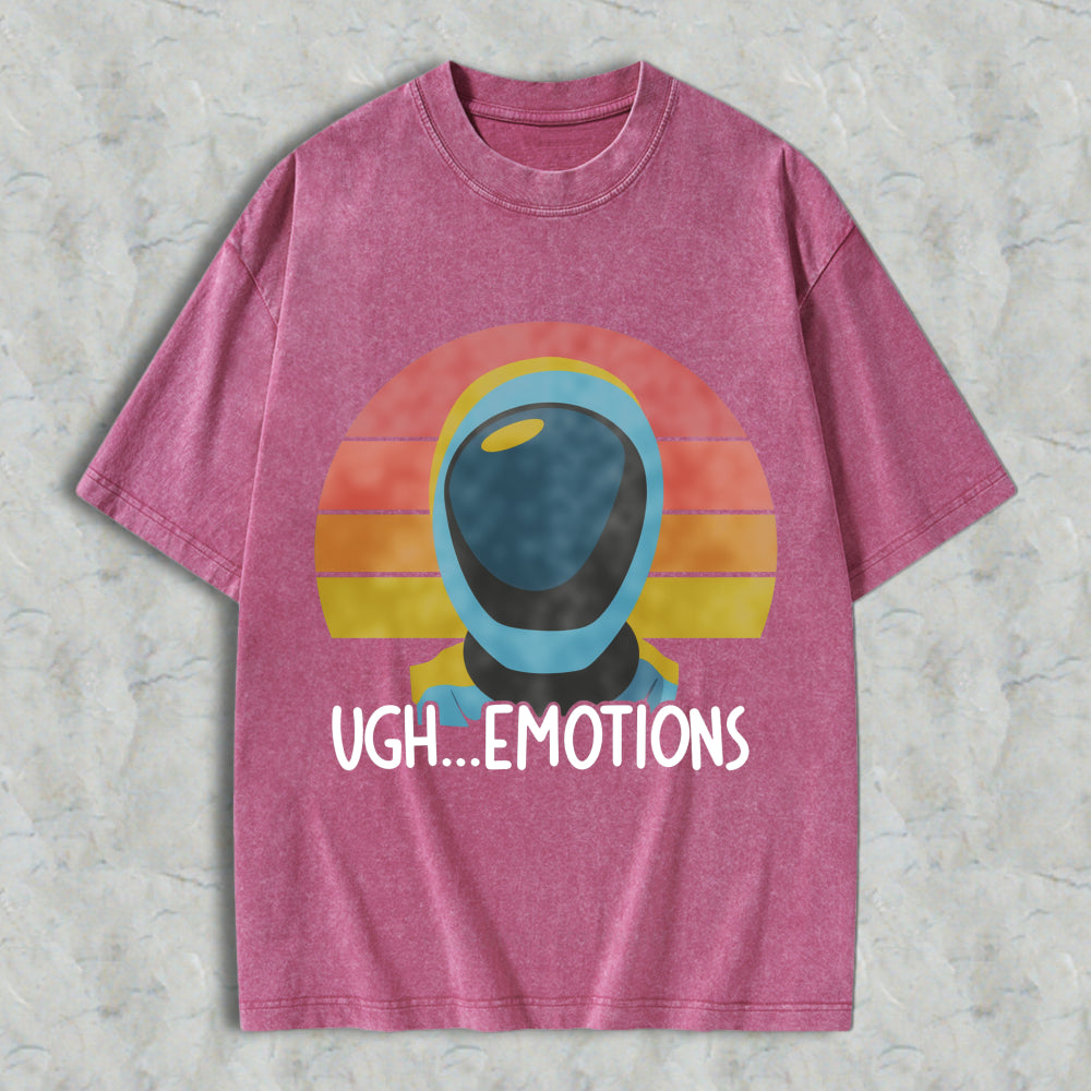 Wardrobecart Astronaut Helmet With Retro Sunset And Text Ugh Emotions Unisex Washed T-shirt