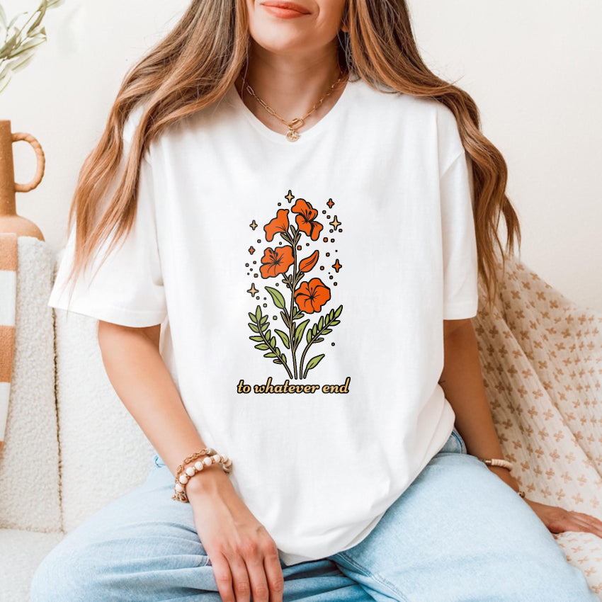 Wardrobecart Orange Flowers With Green Leaves And Stars Unisex Classic T-shirt