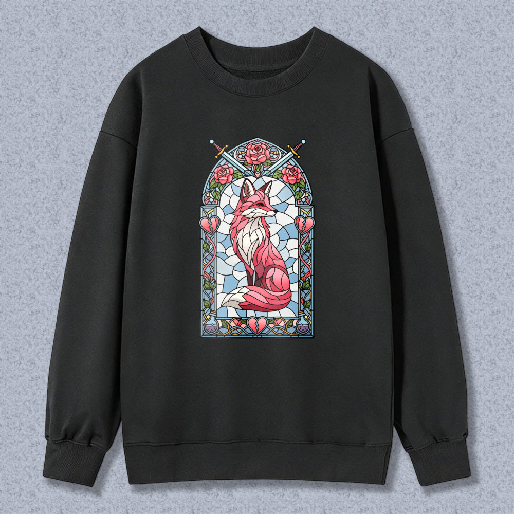 Wardrobecart Stained Glass Fox With Roses And Swords Design Unisex Classic Sweatshirt