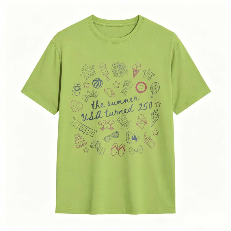 Summer Usa 250th Anniversary Celebration With Icons And Text T-shirt